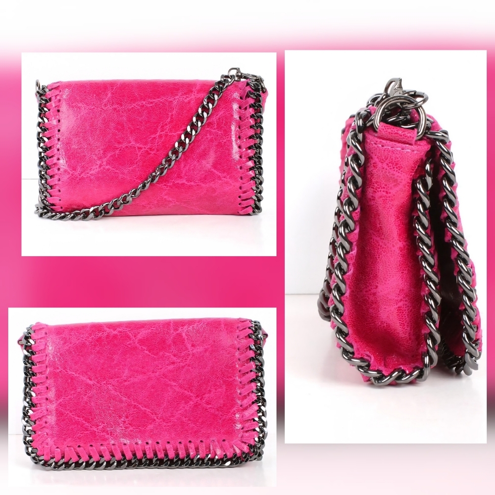 GIGI MODA The Mini Fiona Crossbody Bag Hot Pink Leather Stella Chain Zipper Snap